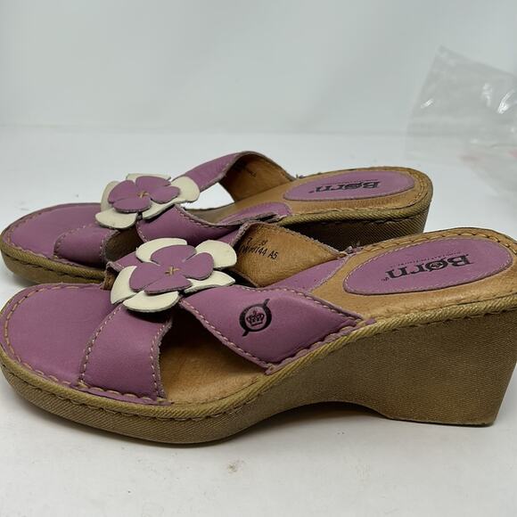 Born Women's Purple & White Leather Wedge Mule Slide Sandals Size 38 (8) - Picture 4 of 15